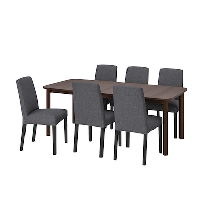 STRANDTORP / BERGMUND桌子和6把椅子,布朗,贡纳中灰色150/205/260厘米