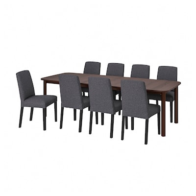 STRANDTORP / BERGMUND表和8个椅子,布朗,贡纳中灰色150/205/260厘米