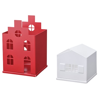 VINTERFINT支柱烛台,组2,红/白房子