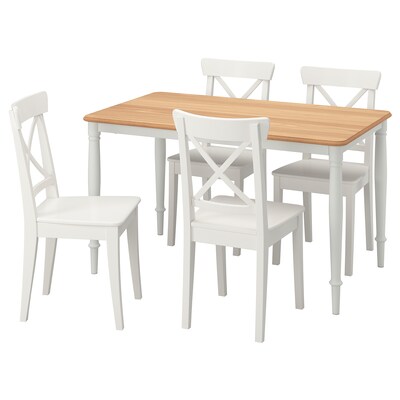 DANDERYD / INGOLF桌子和4把椅子,橡树单板白色/白色,130 x80厘米