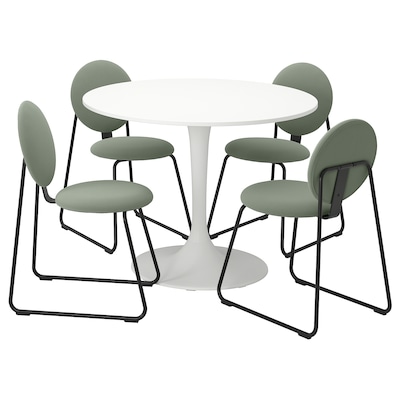 DOCKSTA / MANHULT桌子和4把椅子,白色的白色/ Hakebo灰绿色,103厘米