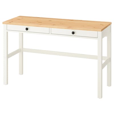 HEMNES桌子和2个抽屉,白色污点/浅棕色,120开发厘米x47