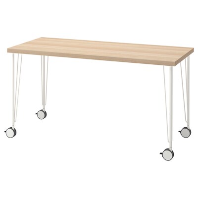 LAGKAPTEN / KRILLE桌子,白色染色橡木影响/白色,x60 140厘米