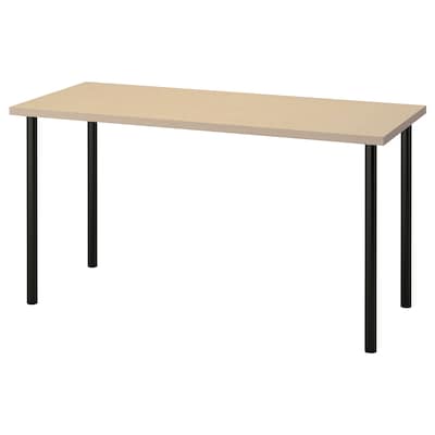MALSKYTT /阿办公桌,桦木/黑色,140 x60厘米