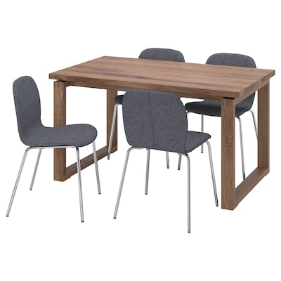 MORBYLANGA / KARLPETTER桌子和4把椅子,布朗橡树单板染色/贡纳中等灰色镀铬,x85 140厘米