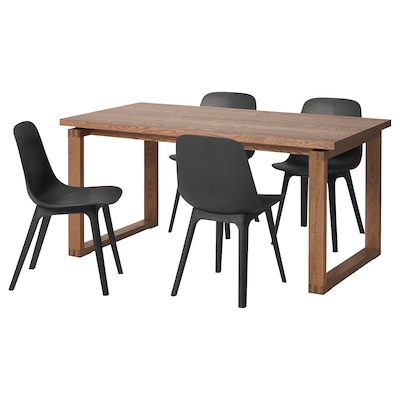 MORBYLANGA / ODGER桌子和4把椅子,布朗橡树单板染色/无烟煤160 x85厘米