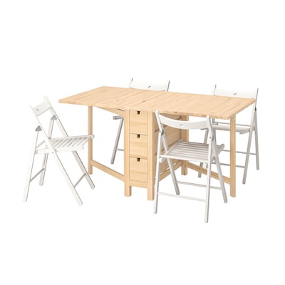 诺顿/联合国桌子和4把椅子折叠桦木/白色,26/89/152厘米