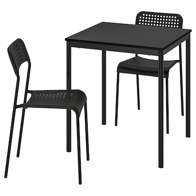 SANDSBERG /中桌子和2把椅子,黑色/黑色,67 x67厘米