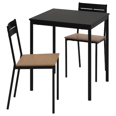SANDSBERG / SANDSBERG桌子和2把椅子,黑色/黑色,67 x67厘米