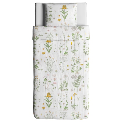 STRANDKRYPA被套和枕套,花卉图案/白色,150 x200/50x60厘米