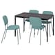 VANGSTA / KARLJAN桌子和4把椅子,黑色的暗棕色/绿松石,120/180厘米