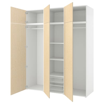 PLATSA衣柜w 6门,白色/ Kalbaden活泼松效果,180 x57x221厘米