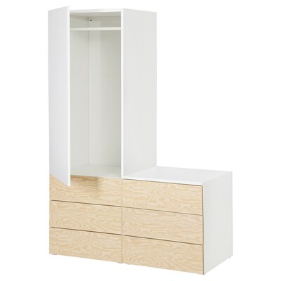 PLATSA衣柜1门,6抽屉,白色Kalbaden /活泼松效果FONNES白色,120 x57x181厘米