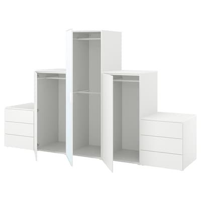 PLATSA与3 + 6门衣柜抽屉,白色STRAUMEN镜玻璃/ FONNES白色,300 x57x181厘米