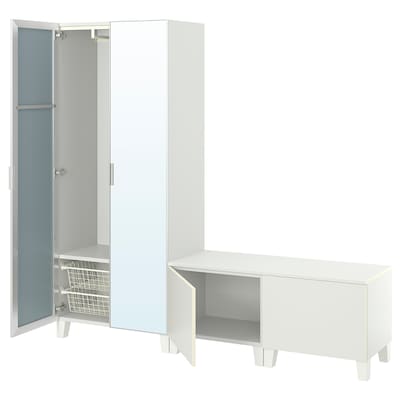 PLATSA衣柜4门,白色STRAUMEN镜玻璃/ FONNES白色,200 x42x191厘米