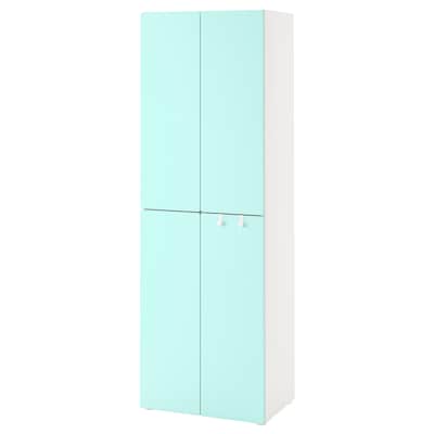 SMASTAD / PLATSA衣柜,白色的苍白的绿松石/ 2衣服rails, x57x181 60厘米