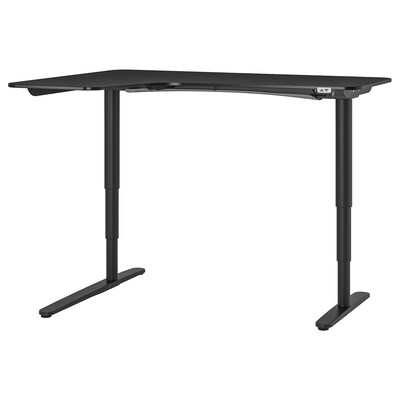BEKANT角落的桌子坐/站,黑色染色单板/黑灰,160年x110厘米