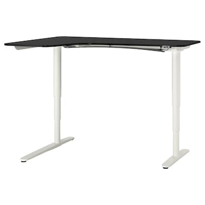 BEKANT角落的桌子坐/站,黑色彩色灰单板/白色,160 x110厘米