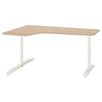 BEKANT角落里桌子上离开,白橡木单板染色/白色,160 x110厘米