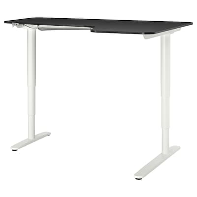 BEKANT角落的桌子坐/站,黑灰单板染色白160 x110厘米