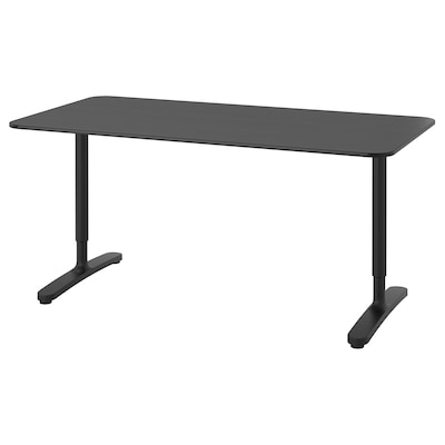 BEKANT办公桌,黑色彩色灰单板/黑色,160 x80厘米
