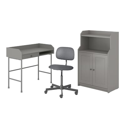 HAUGA / BLECKBERGET桌子和存储组合,转椅灰色