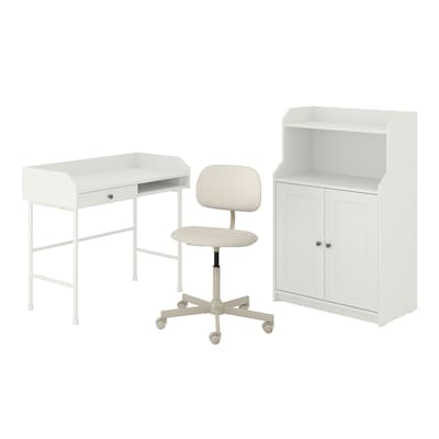 HAUGA / BLECKBERGET桌子和存储组合,转椅白色/米色