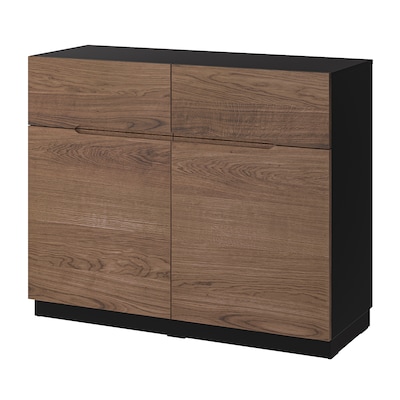 KLACKENAS餐具柜,黑色/橡木布朗单板染色120 x97厘米