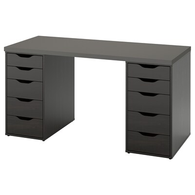 LAGKAPTEN /亚历克斯办公桌,深灰色/黑褐色,x60 140厘米