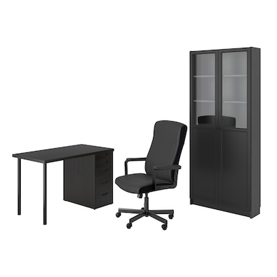 LAGKAPTEN / MILLBERGET /比利/ OXBERG桌子和存储组合,和转椅的黑褐色或黑色