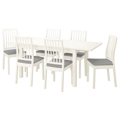 LANEBERG / EKEDALEN桌子和6把椅子,白色白色/ Orrsta浅灰色,130/190x80厘米
