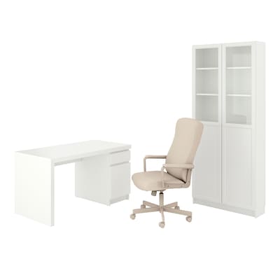 白垩土/ MILLBERGET /比利/ OXBERG桌子和存储组合,和转椅白色/米色