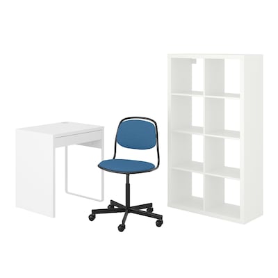 MICKE / ORFJALL KALLAX桌子和存储组合,和转椅白色/蓝色/黑色