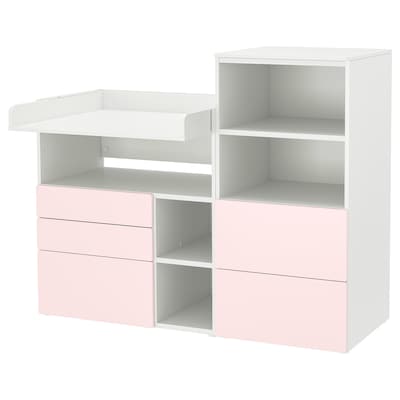 SMASTAD / PLATSA变化表,白色的淡粉色/书柜,150 x79x123厘米