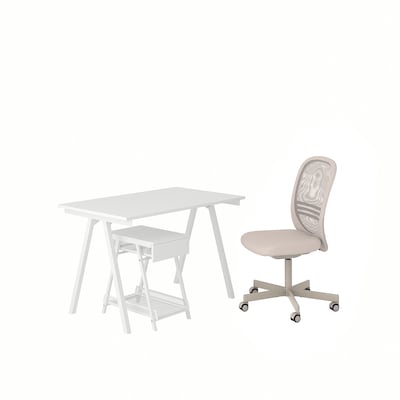 TROTTEN / FLINTAN桌子和存储组合,转椅白色/米色
