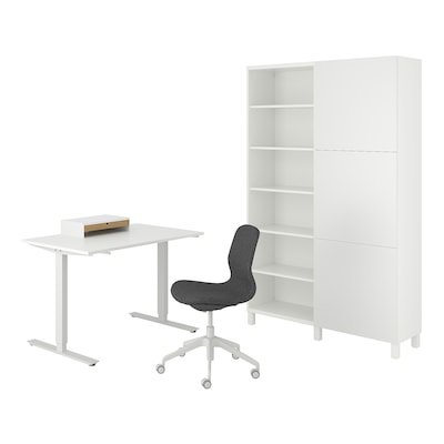 TROTTEN / LANGFJALL / BESTA / LAPPVIKEN桌子和存储组合,和转椅白色/灰色