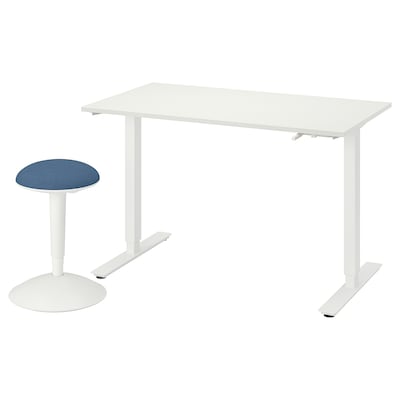TROTTEN / NILSERIK桌子+坐/站支持,白色/深蓝色