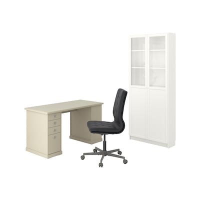 VEBJORN / MULLFJALLET /比利/ OXBERG桌子和存储组合,和转椅米色/灰色/白色