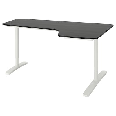 BEKANT角落的桌子,黑色彩色灰单板/白色,160 x110厘米