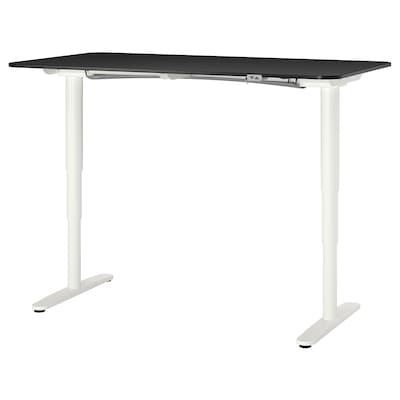 BEKANT办公桌坐/站,黑色染色单板/白、灰160 x80厘米