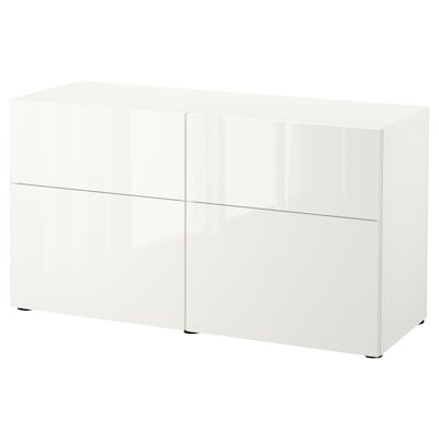BESTA存储结合w /抽屉门,白色/ Selsviken高光泽/白色,120 x42x65厘米