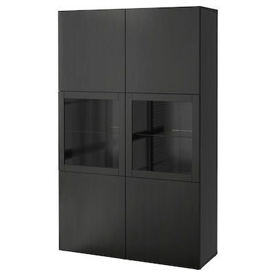 BESTA存储结合w玻璃门,黑褐色Lappviken / Sindvik的黑褐色透明玻璃120 x42x193厘米