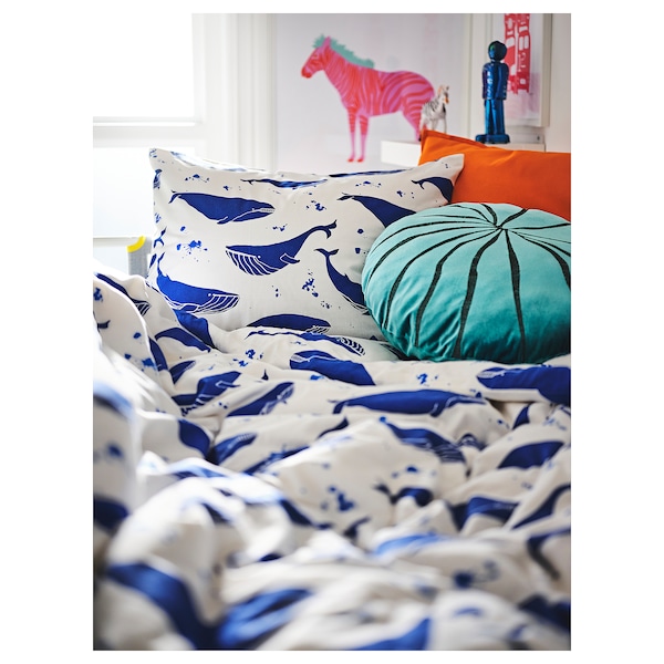 BLAVINGAD被套和枕套,蓝/白鲸模式,150年x200/50x60厘米