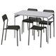 GRASALA /中桌子和4把椅子,灰色灰色/黑色,110厘米