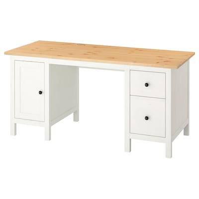 HEMNES桌子,白色的污点/浅棕色155 x65厘米