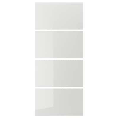 HOKKSUND 4面板推拉门,高光泽浅灰色,100 x236厘米