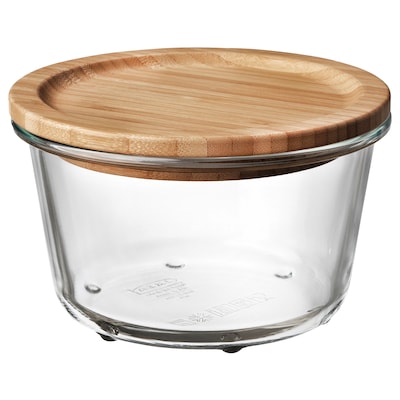 亚博平台信誉怎么样宜家365 +食品容器和盖子的圆形玻璃/竹,600毫升