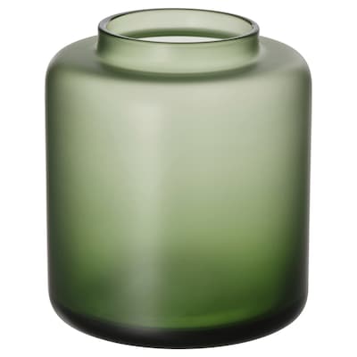 KONSTFULL花瓶,磨砂玻璃/绿色,10厘米