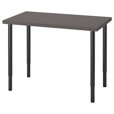 LINNMON /玻办公桌,暗灰色/黑色,x60 100厘米