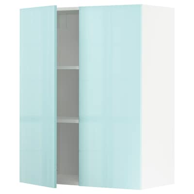 METOD壁柜与货架/ 2门,白色Jarsta /高光泽亮蓝绿色,80 x100厘米